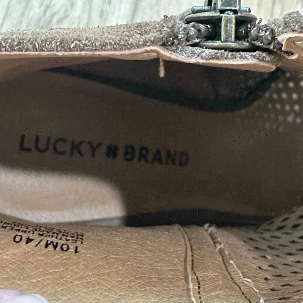 Lucky Brand Women's Lakyn Brown Leather Peep Toe Heeled Ankle Booties Sz 10 GUC